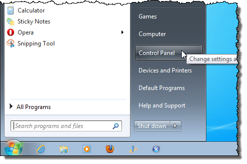 เปิด Control Panel ใน Windows 7
