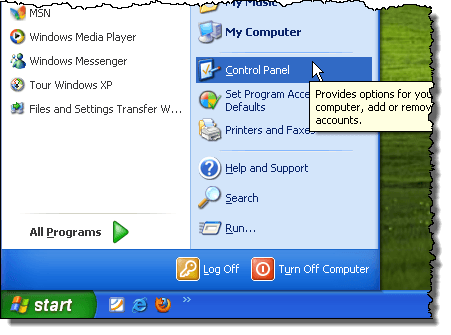 การเปิด Control Panel ใน Windows XP