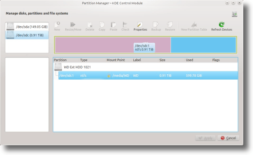 โปรแกรมจัดการพาร์ทิชัน KDE