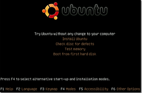 เมนูหลัก Ubuntu Linux Live CD