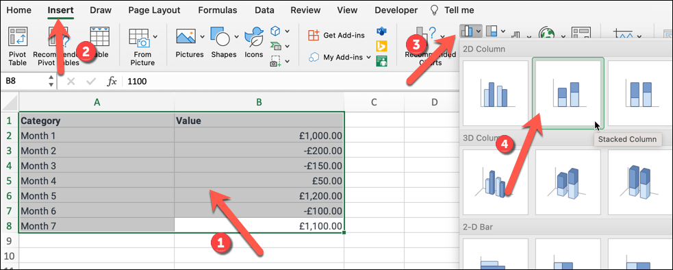 วิธีสร้างแผนภูมิน้ำตกใน Microsoft Excel ภาพที่ 6