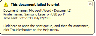 ไม่สามารถพิมพ์เอกสารได้