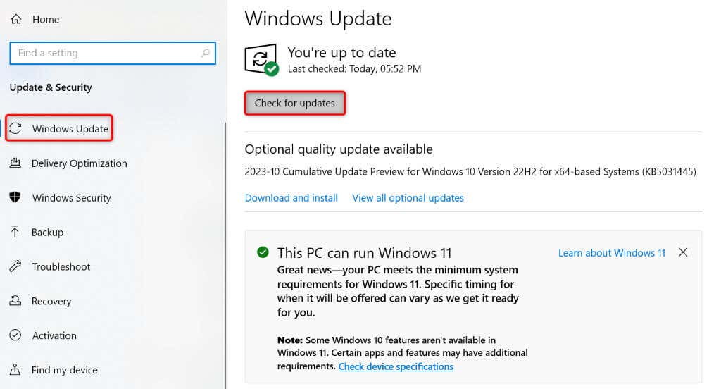 กำลังตรวจสอบการอัปเดตใน Windows 10